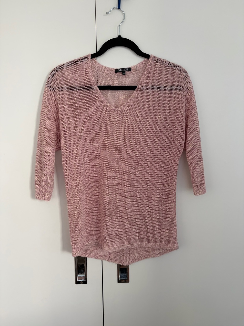 NIC+ZOE Linen Blend‎ Lightweight Knit Sweater Pink XS V-Neck 3/4 Sleeve